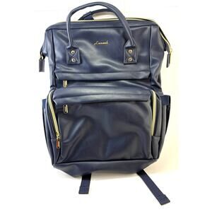 LOVEVOOK Dark Blue 15.6" Leather Laptop Backpack Work Travel Nurse Teacher Bag